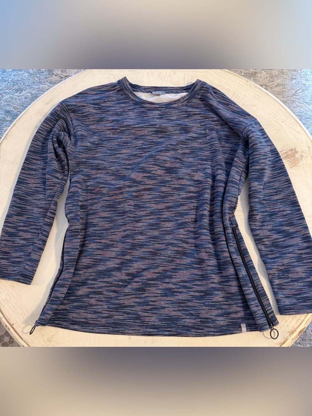 Talbots blue multi color space dye long sleeve side zip French terry pullover M